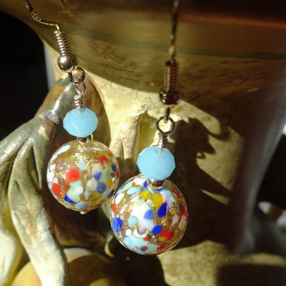 Handcrafted earrings made from Cluseau style glass beads from Murano, Italy - Picture 6 of 7